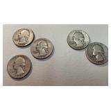 1943×2, 1943S, 1944 x2 Washington silver quarters