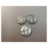 1956D x2, 1958D Washington silver quarters