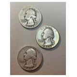 1944S, 1944, 1945 Washington silver quarters