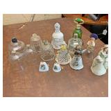 Miscellaneous glass to include bells and candle