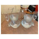 Stem glasses glass bowls and large pink glasses