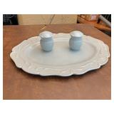 Serving platter with salt and pepper shakers