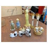 Angel figurines glass dogs and school boy and