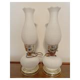 Two milk glass with light hobnail nightstand