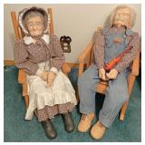 Porcelain old man old woman sitting in rocking