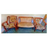 Mahogany settee with straight chair and rocker