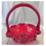 Avon ruby red ruffled edge basket with applied