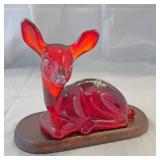 Fenton hand-painted Amberina fawn