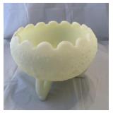 Fenton Vaseline three footed dish with fluted top