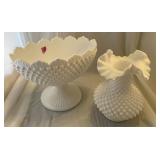 Fenton compote bowl milk hobnail and fluted milk