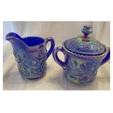 Imperial glass cobalt blue creamer and sugar