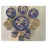 Setting of 4 plus Blue willow Japan