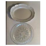 Large glass platter and ironstone platter England
