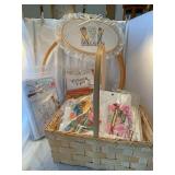 Basket of embroidery items floss and hoop