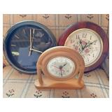 Two wall clocks and shelf bamboo clock