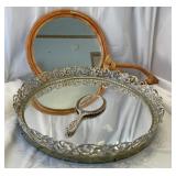Bamboo hand mirror and dresser mirror tray with