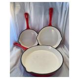 Enamel coded cast-iron skillet set of 3 Red and