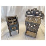 Cast-iron matchbox and US mail box bank