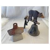 Cast iron bear with bell and Coca-Cola wall mount