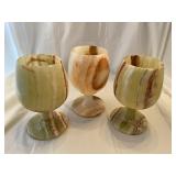 Three marble stemmed wine goblets