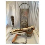 Primitive grater/slicer, potato masher, ricer and