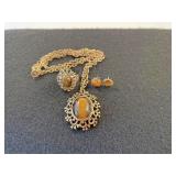 Tigers eye necklace earrings and ring