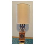 Unusual eagle lamp with wooden base and door