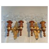 Two wood and metal sconces