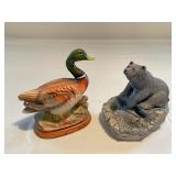 Porcelain duck and Bear figures