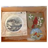 Currier and Ives plate with painted slate