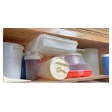 Tupperware and others on top shelf