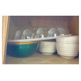Metal bowls and ceramic bowls and egg thing