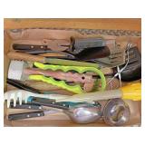Box of serving utensils and spatulas