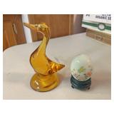 Amber glass Goose and Avon perfume glass egg