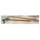 Two handmade walking sticks