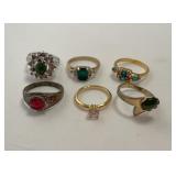 Six rings of various sizes and colored Stones