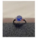 Cobalt blue ring 10 karat with two side diamonds