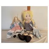 Homemade Holly Hobbie and bunny bed dolls