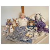 Porcelain and cloth body doll baby with other