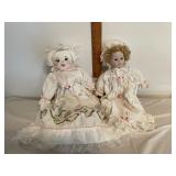 Porcelain and cloth body doll with handmade bed