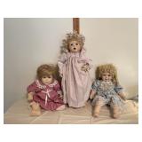 20 inch Porcelain and cloth doll, two other