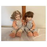 Twins Jen and Glenn cloth body and porcelain