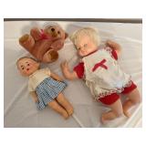 Dick and Jane rubber doll, stuffed bear,