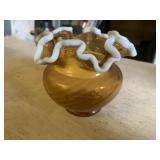 4 inch Fenton Amber ruffle top Waze