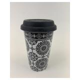 Black and white travel mug