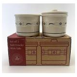 USA Blue salt crocks with one lid