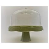 Sage cake plate with glass dome