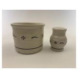 Blue pepper shaker no cork and USA blue crock