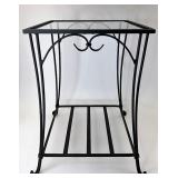 Wrought iron side table with original glass top