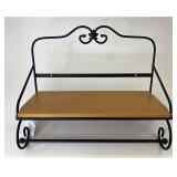 Wrought iron utility rack with woodcrafts shelf